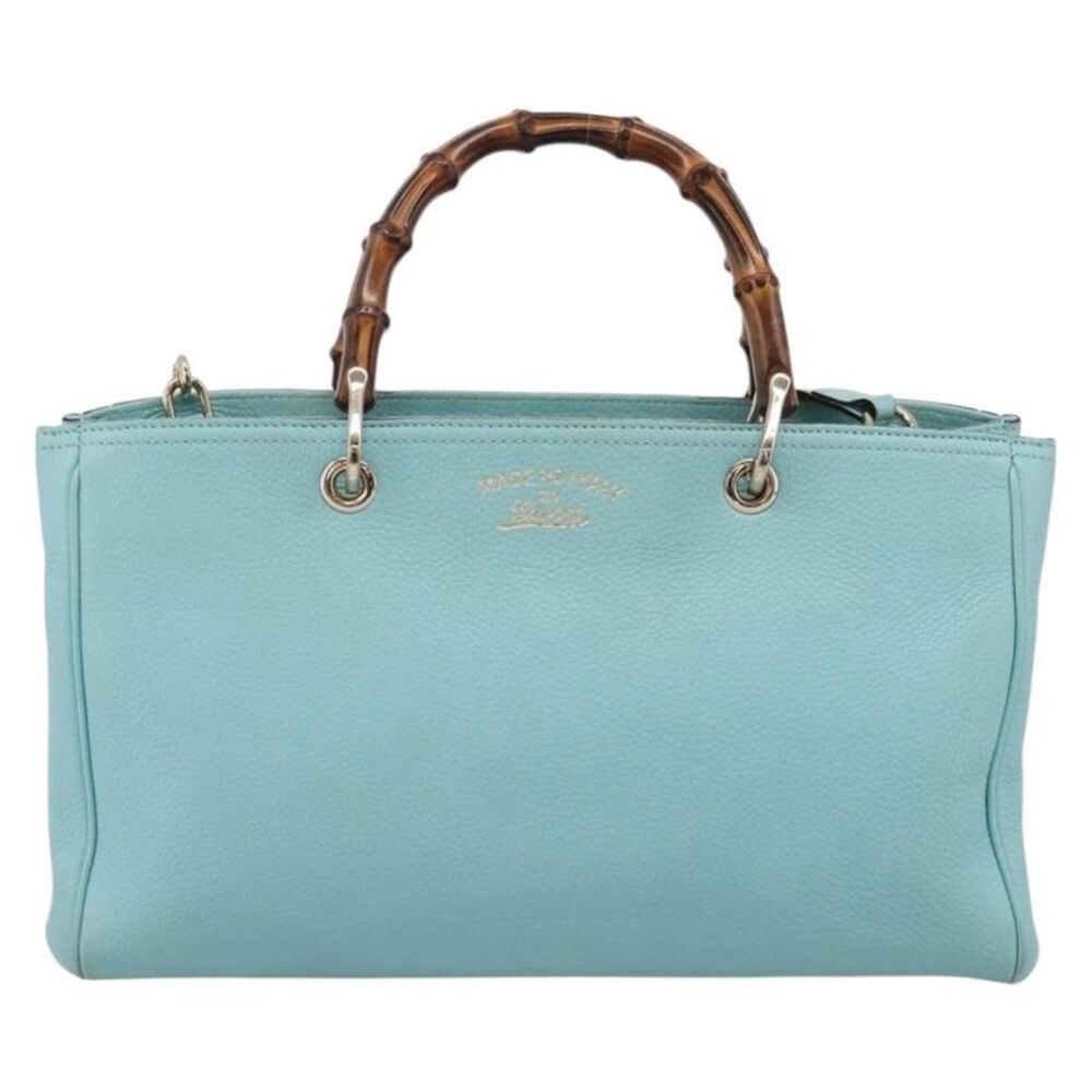 Gucci Bamboo Shopper Leather Blue Leather Tote Bag Bag